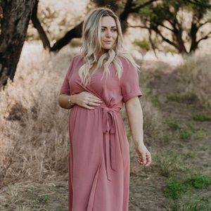 Faux Wrap Maxi High Low Dress in Rose